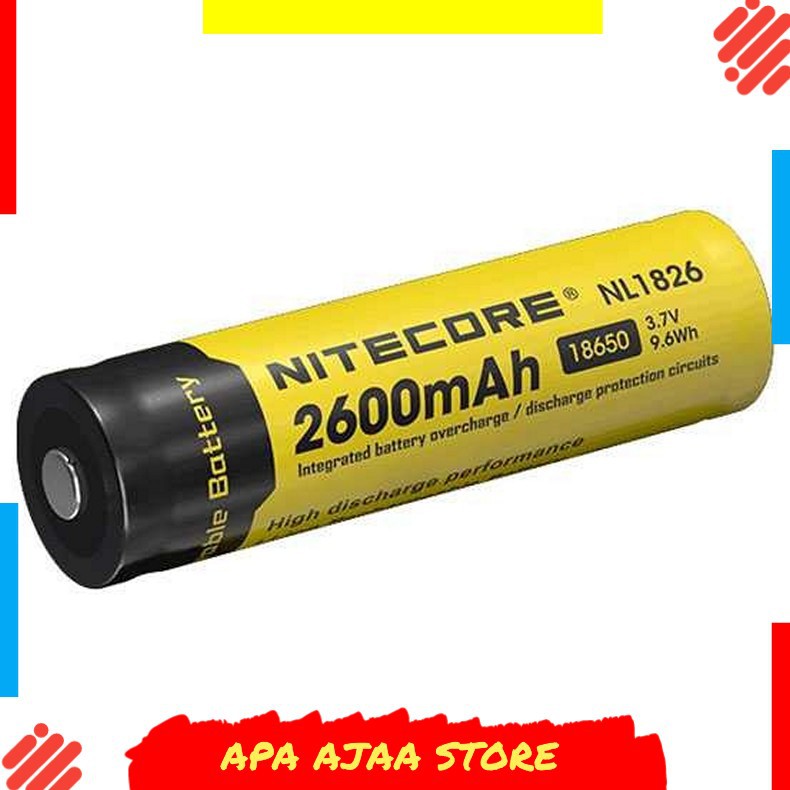 Hot Promo ! NITECORE 18650 Baterai Li-ion 2600mAh 3.7V - NL1826