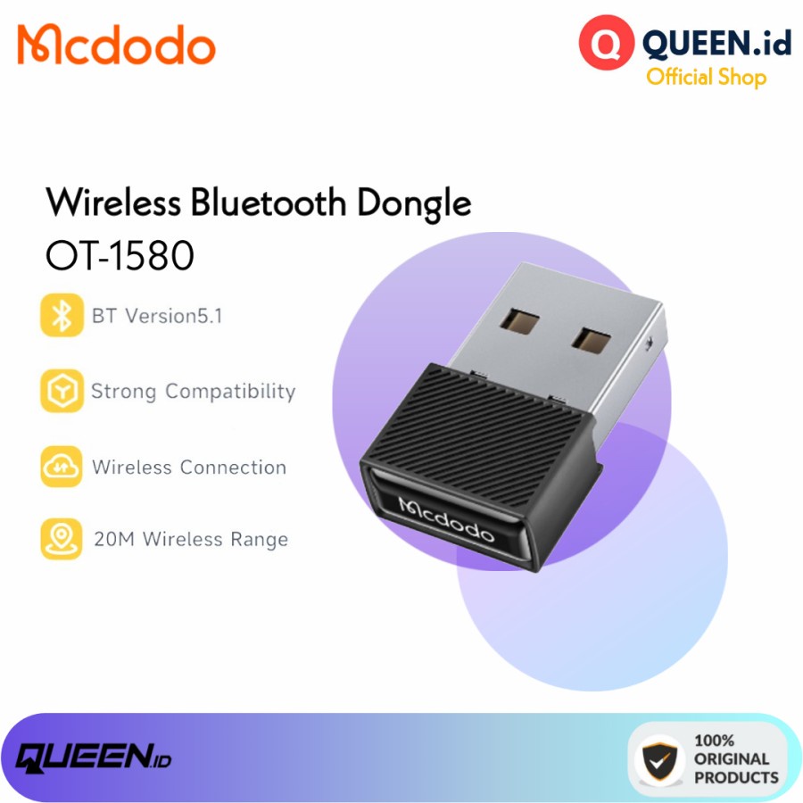 Jual Mcdodo OT-1580 USB Bluetooth 5.1 Dongle Wireless Adapter Receiver ...