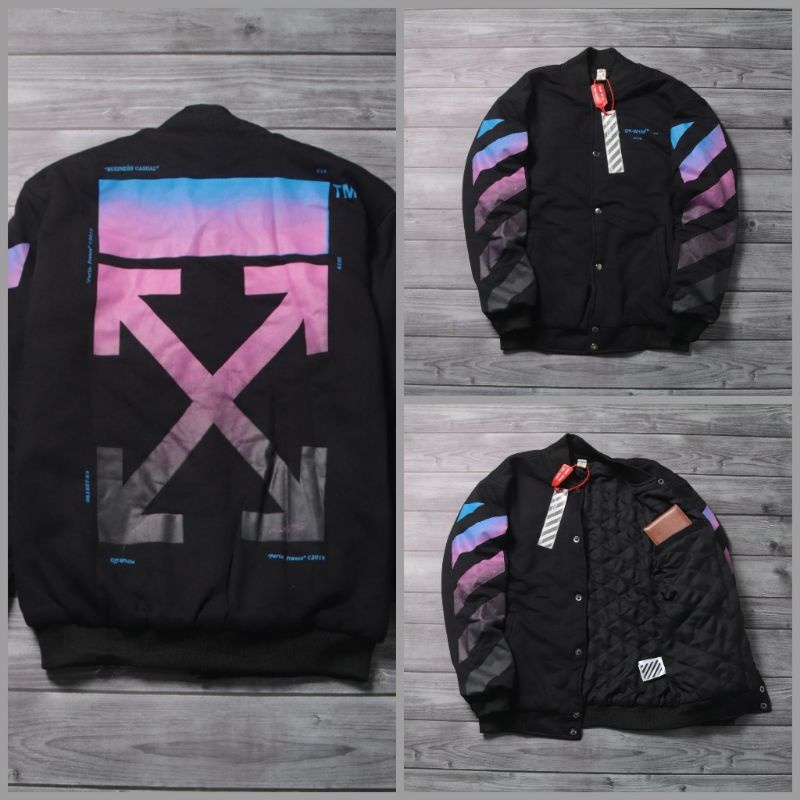 VARSITY JACKET OFF WHITE GRADIENT HITAM AUTHENTIC FULLTAG &amp; LEBEL PREMIUM