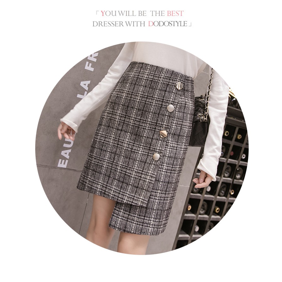 KARAKOREA 8808-2 Tzuyu Tweed Midi Skirt/Rok Midi/Rok kerja/Rok Korea Skirt