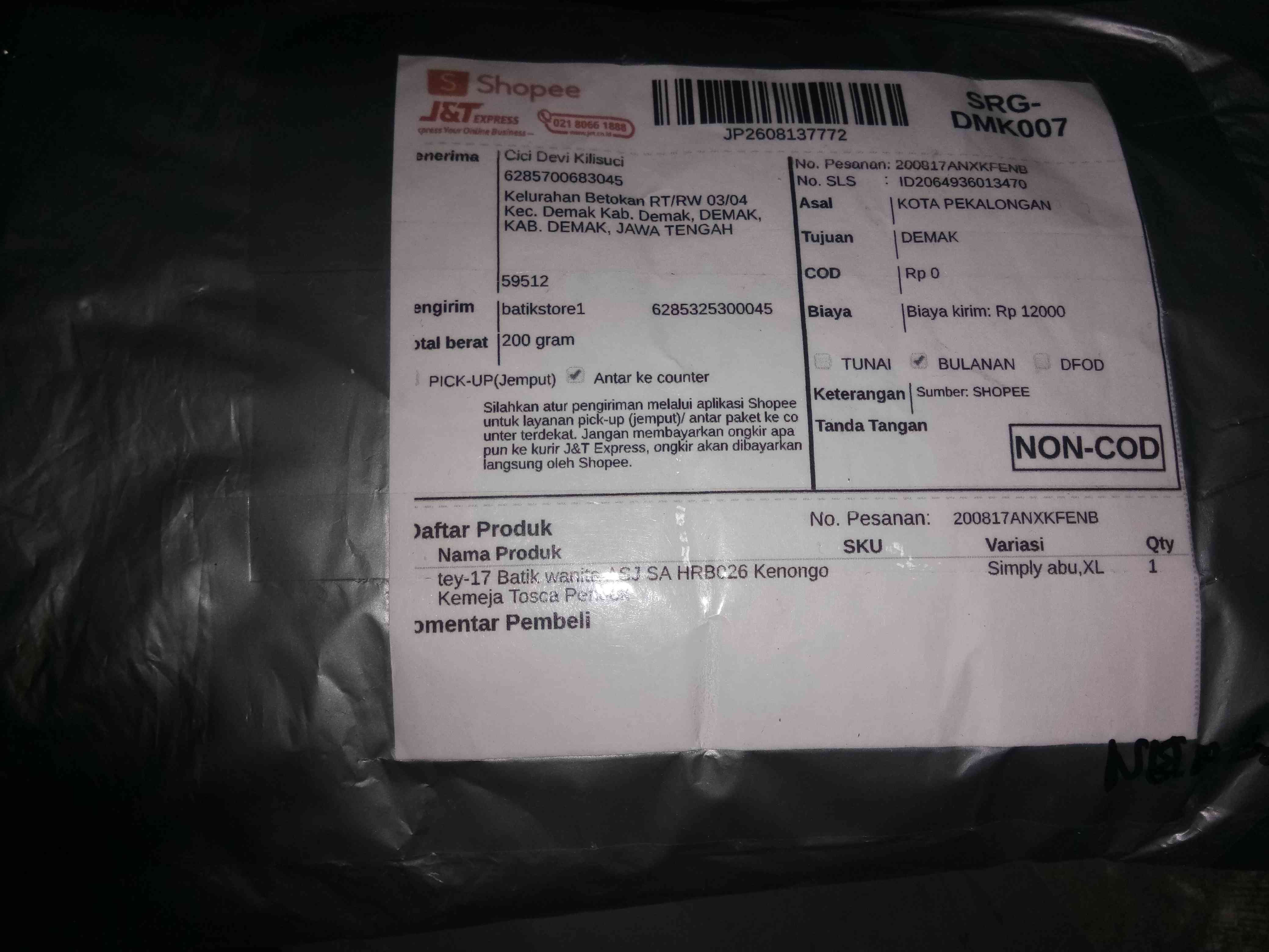 Tey-17 Batik Wanita Asj Sa Hrb026 Kenongo Kemeja Tosca Pendek