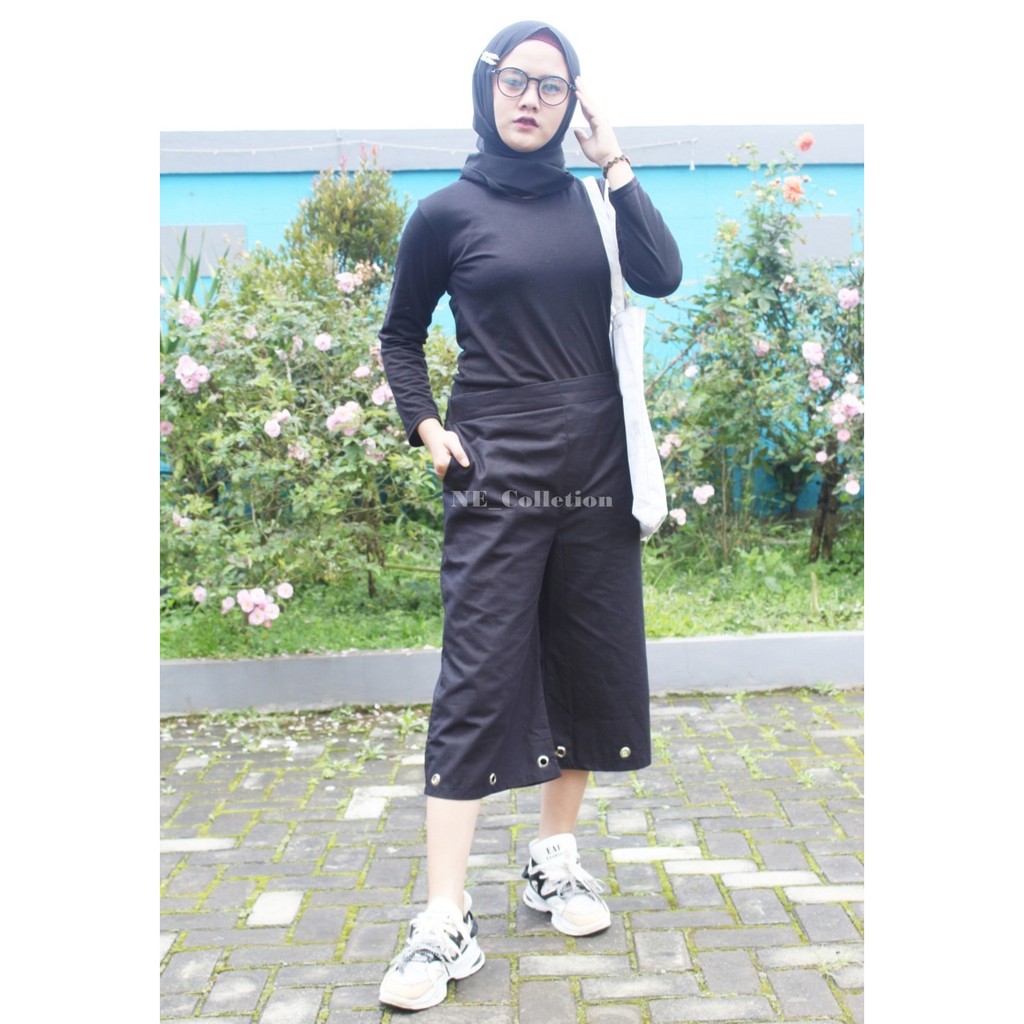 Celana Wanita Model Kulot 7/8 Bahan Katun Warna Hitam