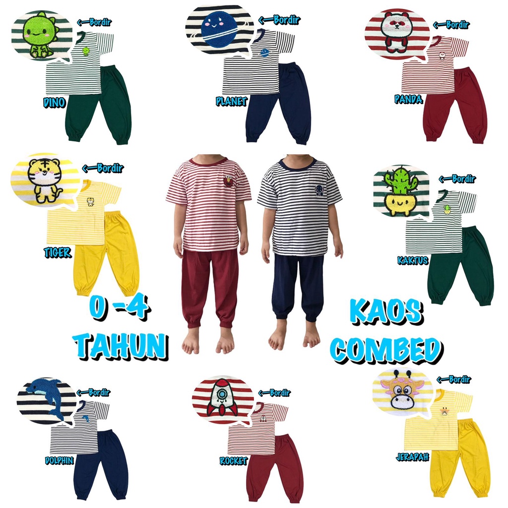 (1 KG MUAT 7 STEL) BAJU SETELAN CP JOGER FASHION OBLONG ANAK LAKI-LAKI/COWOK BAHAN KAOS COMBED KATUN BORDIR SALUR