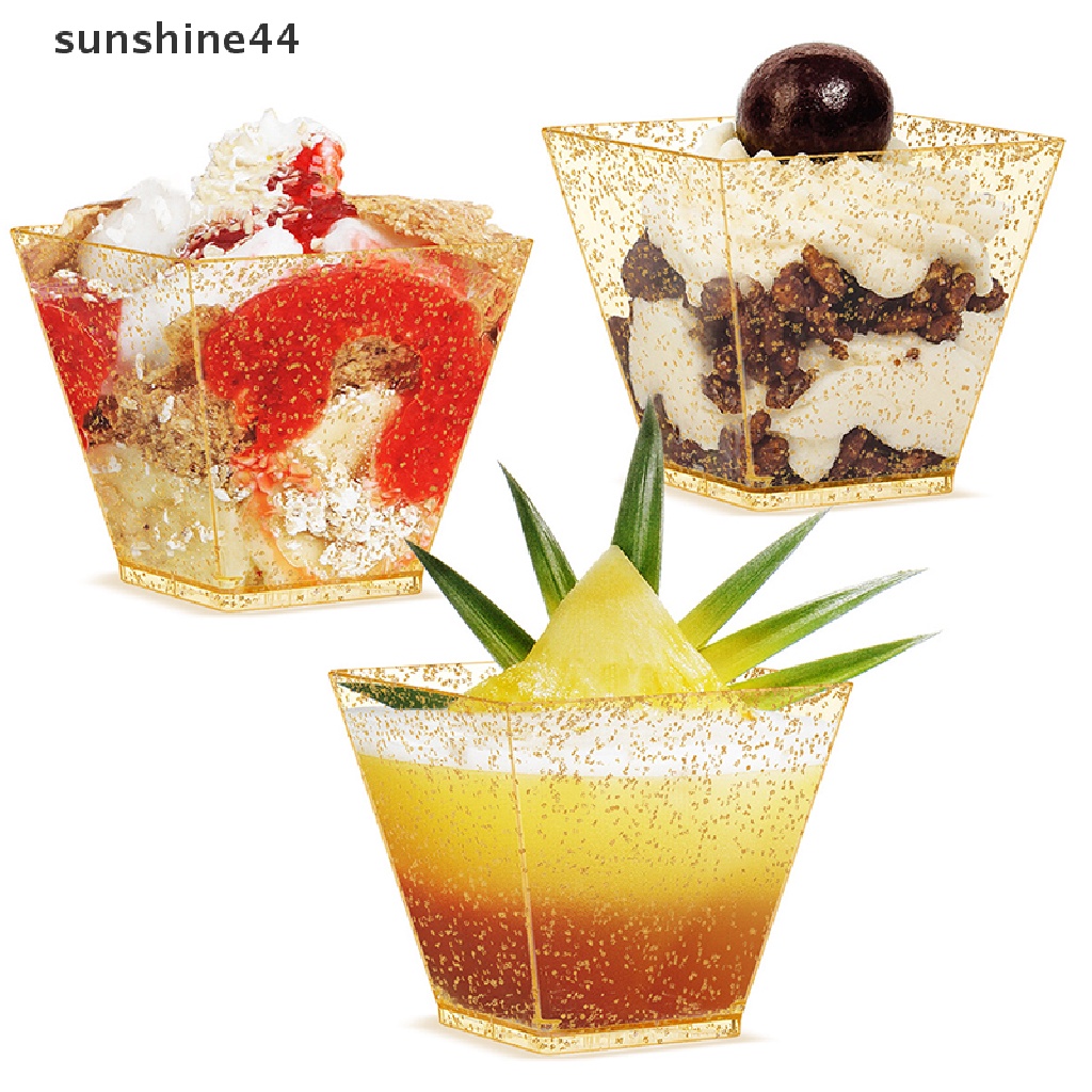 Sunshine 10pcs Gelas Plastik Bentuk Trapesium Sekali Pakai Untuk Kue / Dessert