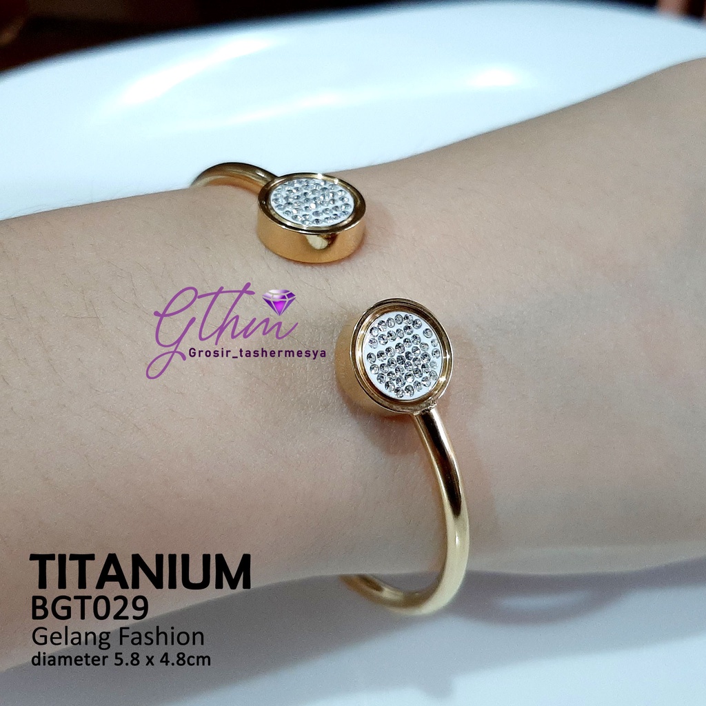 gelang tangan wanita Titanium BVL Diamond Perhiasan Fashion import Premium Anti Karat Model Cuff Simple BGT029