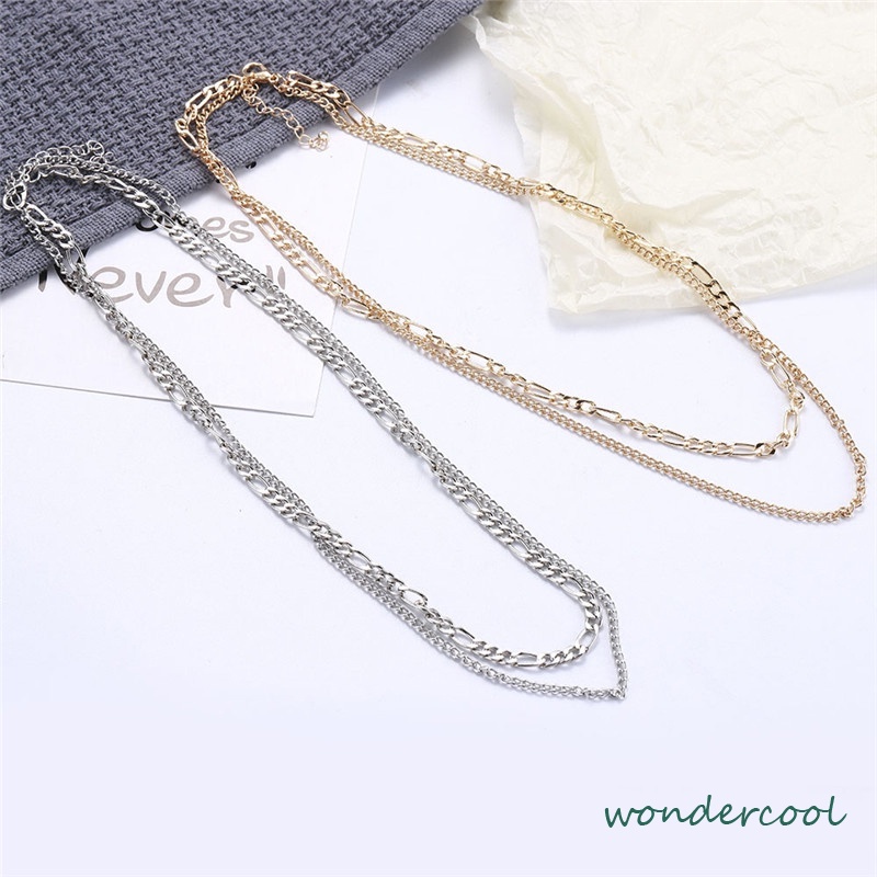 Eropa Retro Double Layer Kalung Fashion Sederhana Wanita Pria Kalung Aksesori-Won