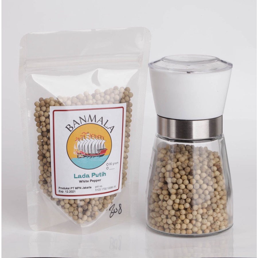 

Paket Duo Lada Putih 80gr Super Premium Dengan Gilingan Keramik + Mill Banmala Spices