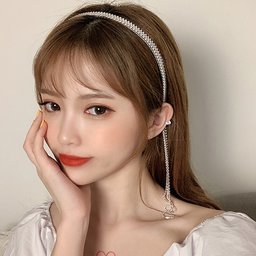 Headband Model Rumbai Aksen Berlian Imitasi Gaya Korea Untuk Wanita