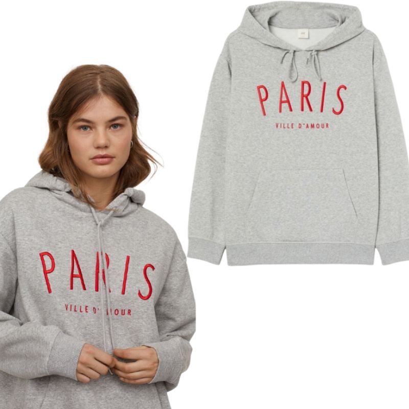 Hoodie H&amp;M Wanita pria PARIS C'est LA VIE PEOPLE LOVE YOUR HOOD Sweater HnM Wanita pria