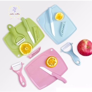 TERMURAH SURABAYA Pisau Set 3 in 1 Talenan Set Knife Set Peeler Buah TELENAN WARNA ACAK