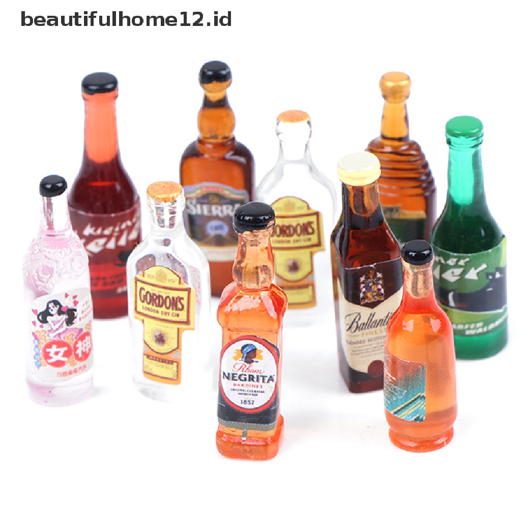 【beautifulhome12.id】 10Pcs 1:12 Dollhouse Miniature Drinks Wine Model Doll Kitchen Food Accessories .