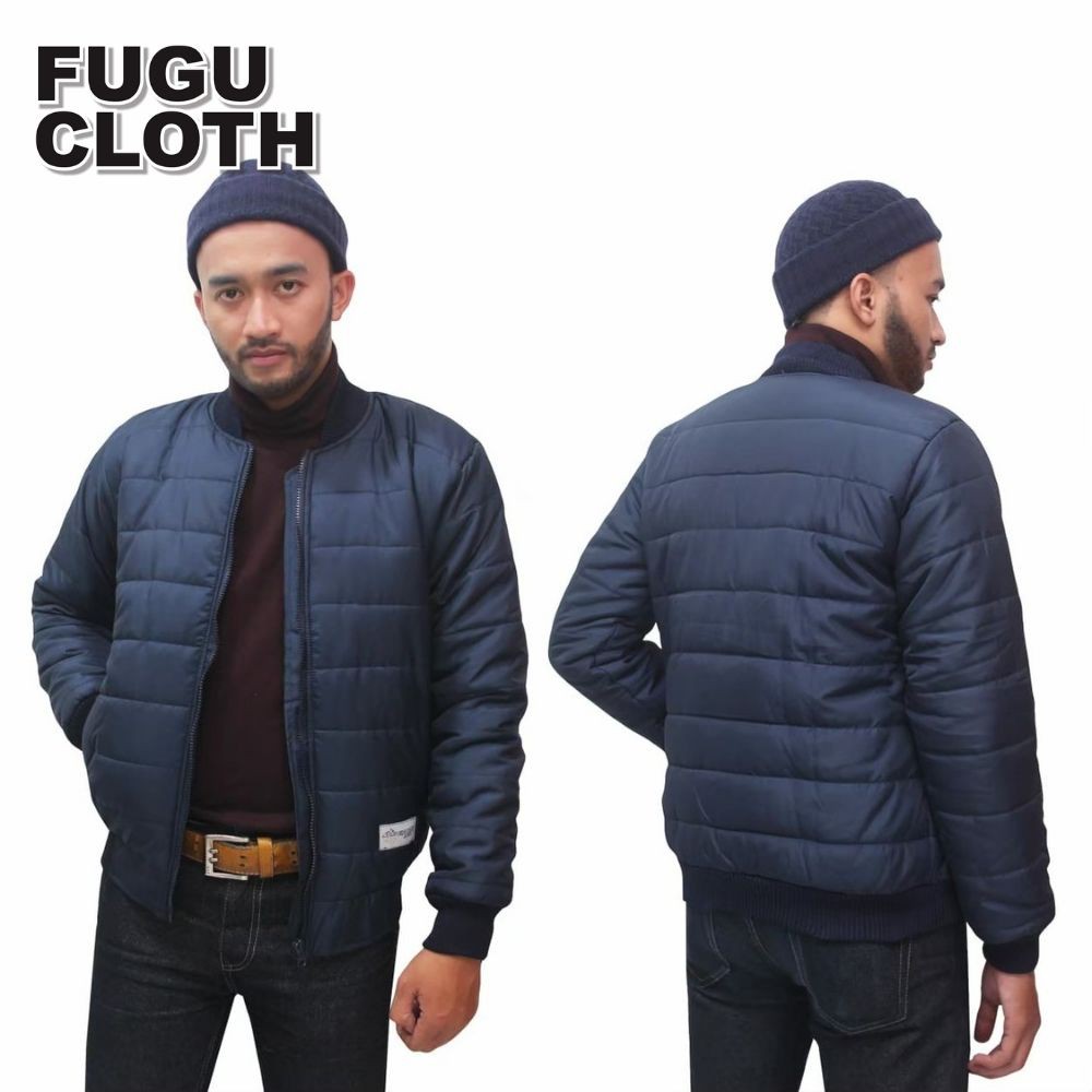 Jaket Bomber Puffer Tebal Polos Pria Jaket Mantel Motor Down Jacket Parasut Hitam Anti Angin Distro