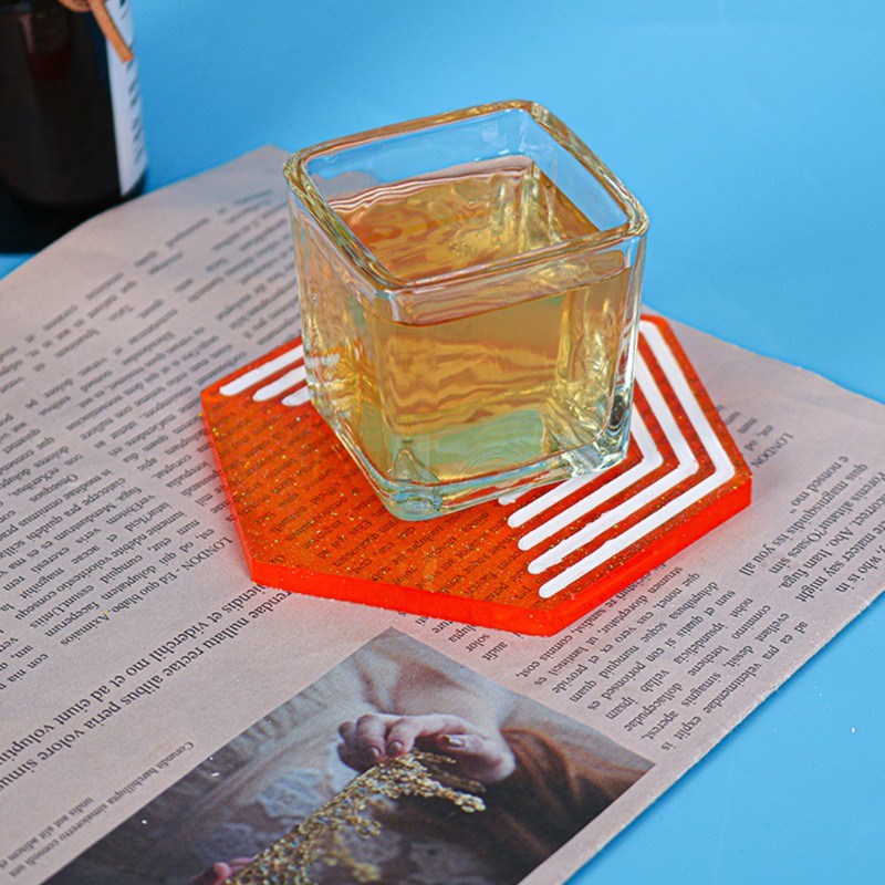 Glitter DIY Geometric Stripes Coaster Epoxy Resin Mold Cup Mat Casting Silicone Mould