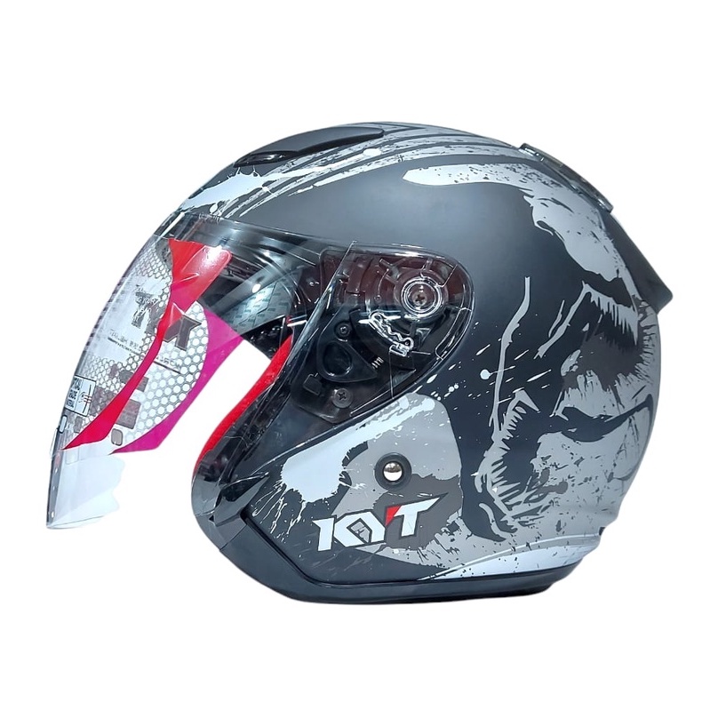 Helm KYT DJ MARU Motif Venom Black Matt Silver Half Face ORIGINAL