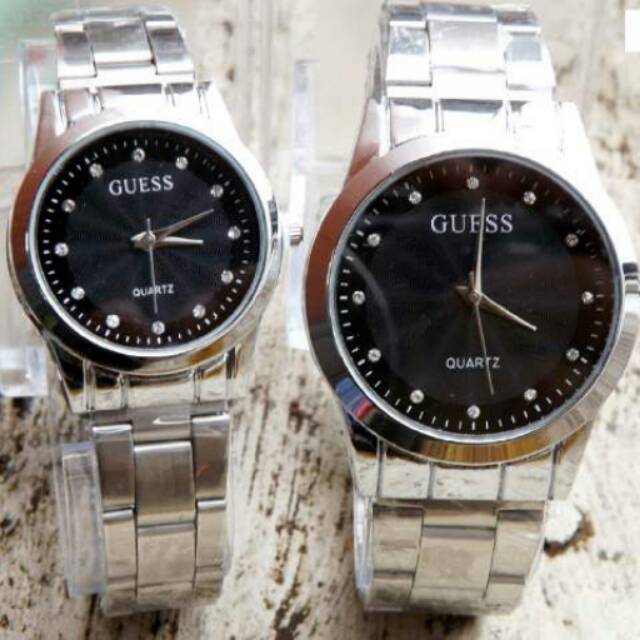 Jam tangan guess couple silver plat black