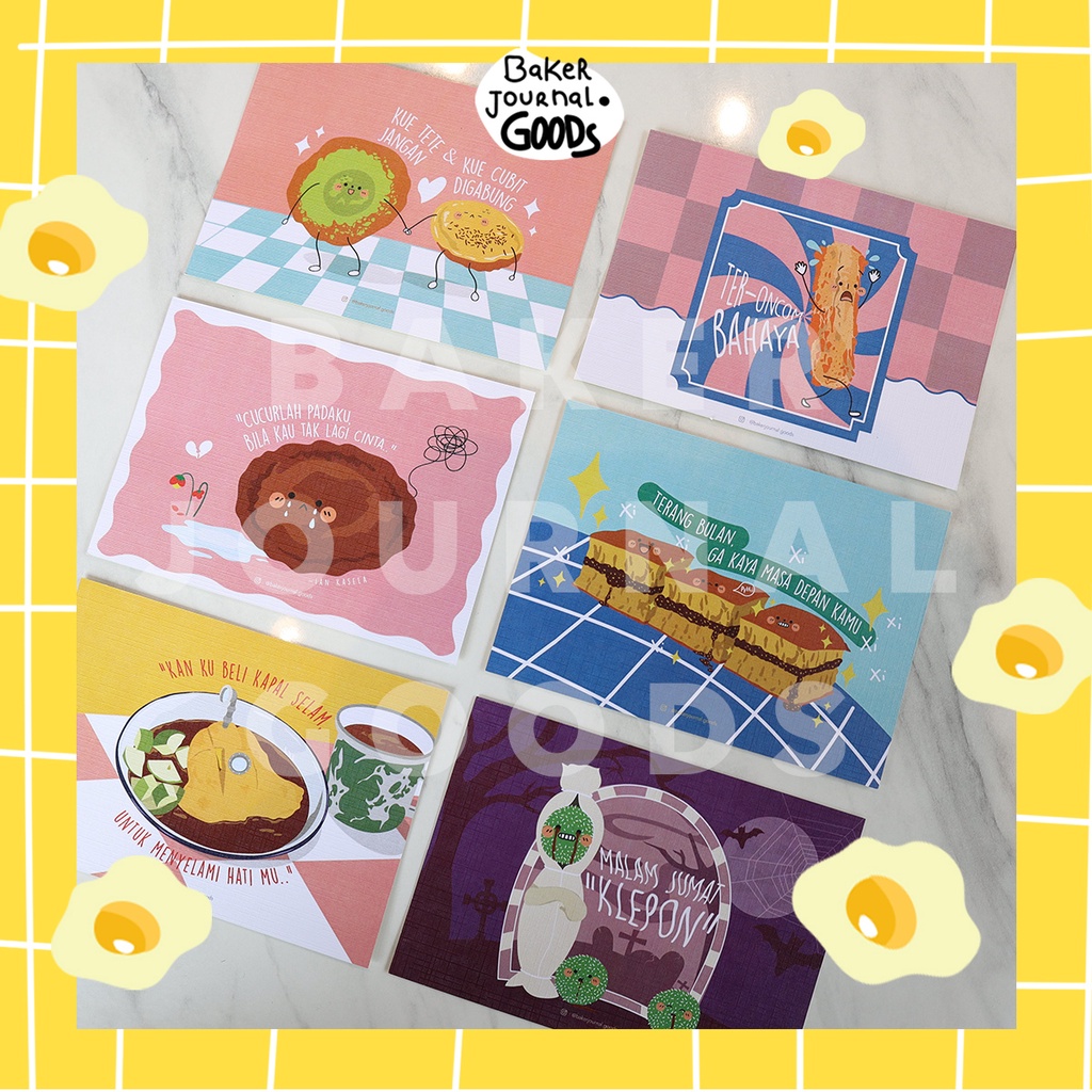 

JOURNALING KIT - Stiker Postcard Tema Indonesia-Baker Journal Goods | Jajanan Pasar | Netijan Edition