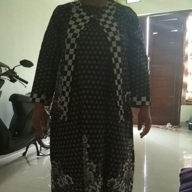 Dress Bolero Mahkota Melia Abu Batik Modern Midi Dress Kerja Seragam Kantor Pesta Kondangan