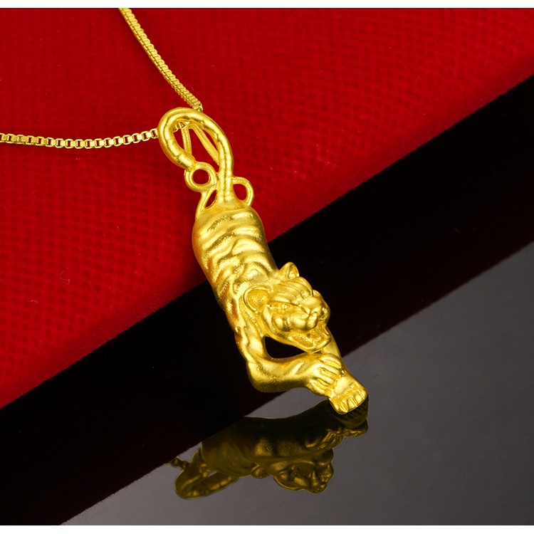 Kalung Emas Asli Kadar 375 Hias Liontin Zodiak Harimau 3D Serbaguna Untuk Pasangan