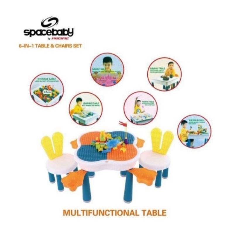 SB-988 Space baby multifunctional 6in1 table with lego / meja kursi mainan dengan lego multifungsi SB988