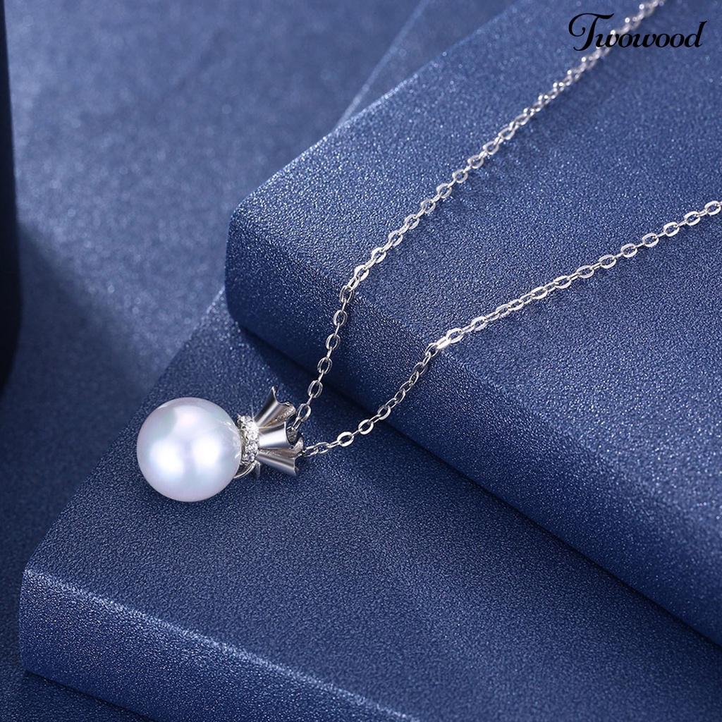 Twowood SILVERHOO 925 Silver Pendant Chain Neck Decoration Imitation Pearl Flower Pendant Clavicle Necklace for Party