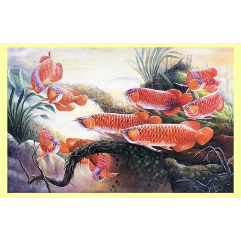 Lukisan kanvas ikan arwana 140x90