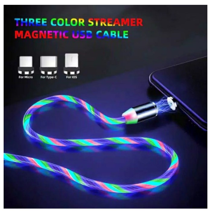 Kabel Charger /Kabel casan magnet LED ngalir 2A 3in1 streaming LED magnetic charger cable 360° CAB23