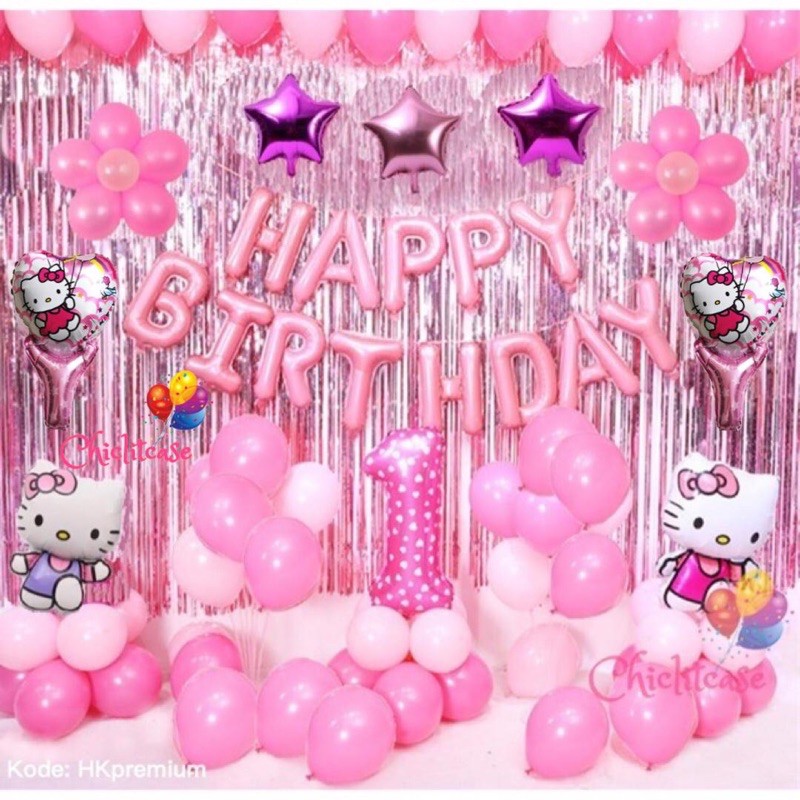 Paket balon set karakter hello kitty happy birthday ulang ...
