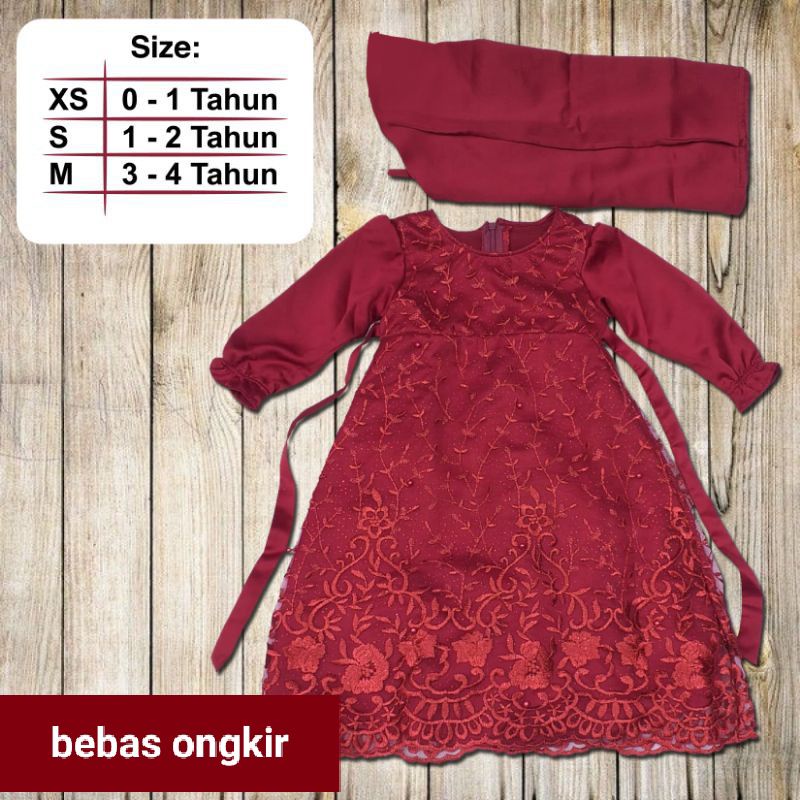 baju muslimah gamis gaun pesta anak mewah 1 2 3 4 tahun satin Velvet brokat mutiara