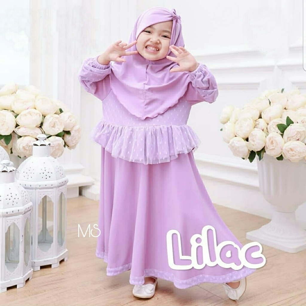 Dress Indy + Bergo - Dress Muslim Anak Perempuan - Baju Gamis Anak Perempuan Terbaru