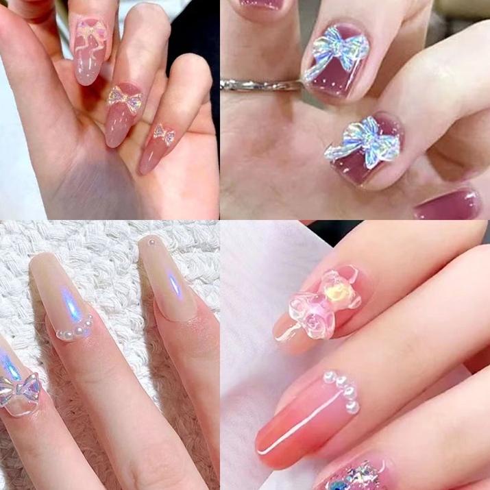 NAIL BOW RESIN 3D BEAR MIX SHAPE HIASAN PITA BERUANG CLEAR HIASAN KUKU NAIL ART TIMBUL READY TO USE HIASAN NAILART CLEAR BENING JELLY