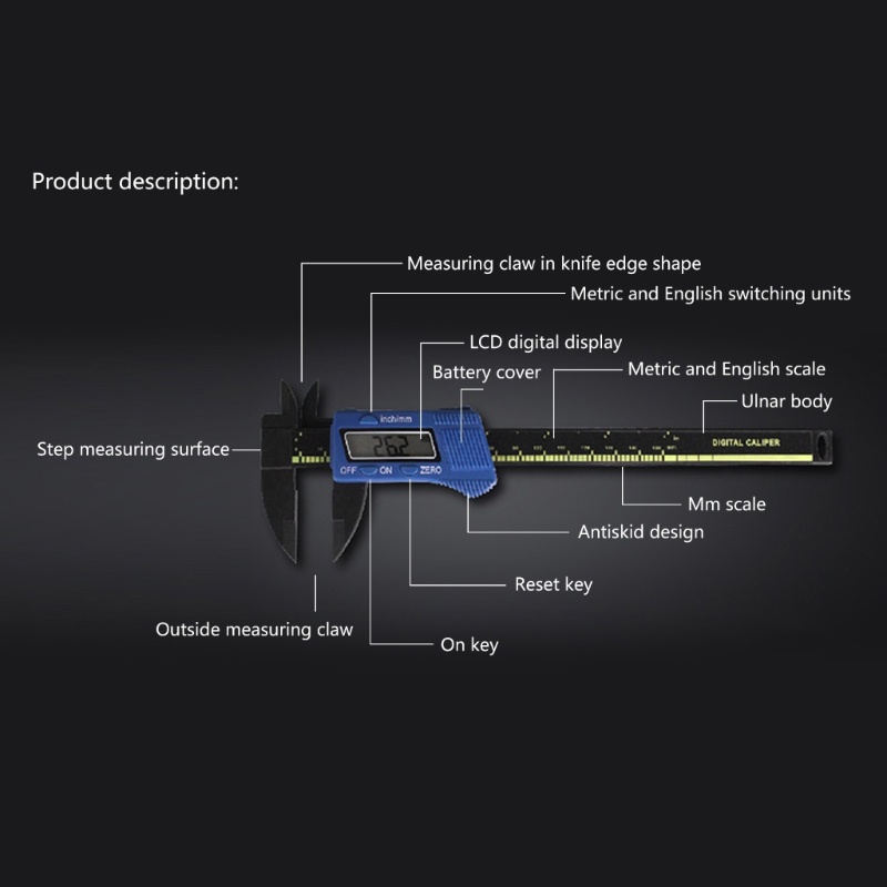 Jangka Sorong Digital Auto-off 0-6 &quot;/ 0-150mm Bahan Plastik Dengan Layar LCD Besar