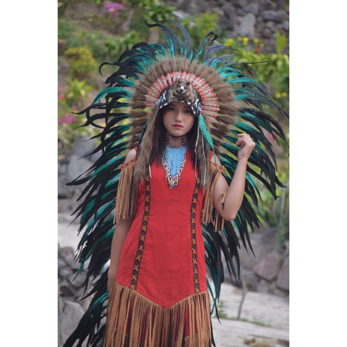 TOPI INDIAN - INDIAN HEADDRESS LONG AYAM KENING SRIGALA HIJAU