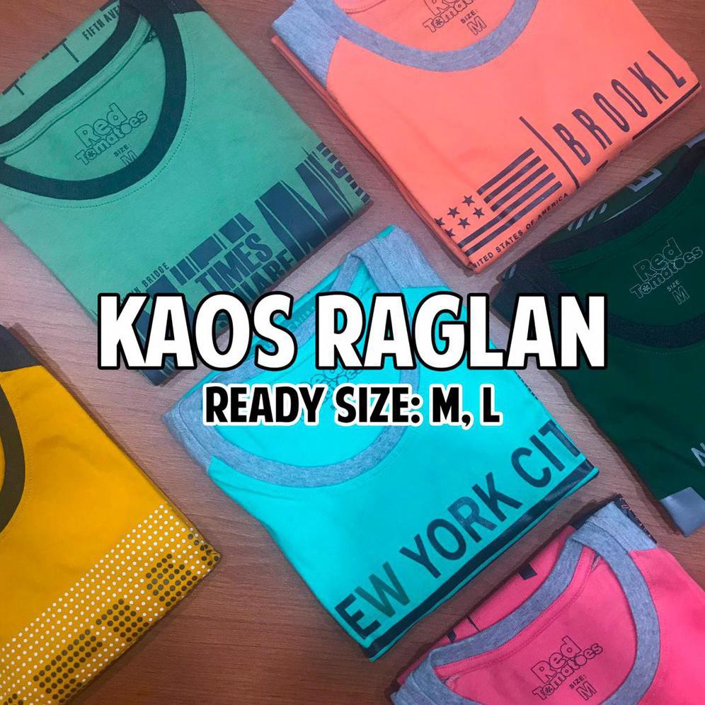 Promo REAL PICT Kaos Raglan Cowok/Cewek RED TOMATOES bisa pilih motif kualitas terbaik Murah