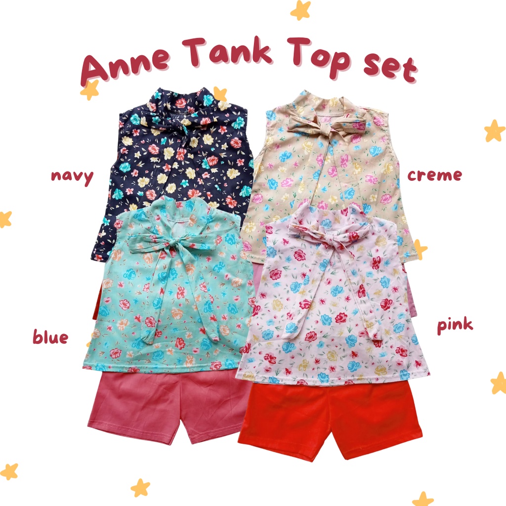 baju anak perempuan 1-2 tahun ANNE tank top set setelan anak perembuan 12 bulan setelan katun jepang baju pergi anak baju anak fashion cewek