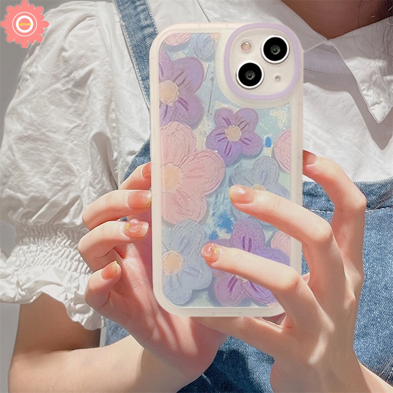 Soft Case TPU Motif Bunga Ungu Cover iPhone 11 7 8 Plus 8plus 13 12 Pro MAX XR X XS MAX 6 6S SE 2020