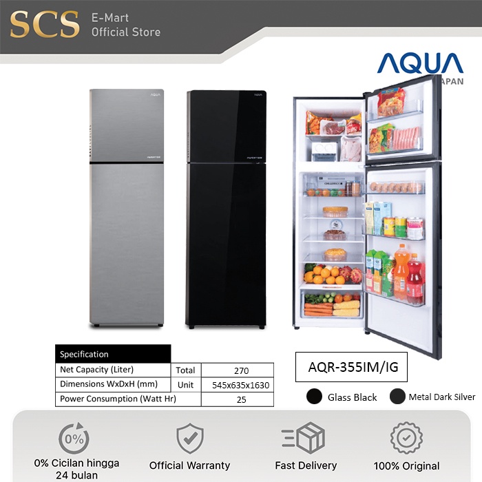 AQUA AQR-355IM IG Kulkas 2 Pintu Top Freezer Atas | 270 Liter | AQR355IG