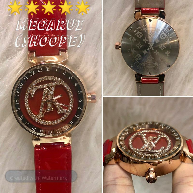JAM TANGAN CEWEK LOUIS VUITON LV MUTAR MERAH SUPER PREMIUM AAA