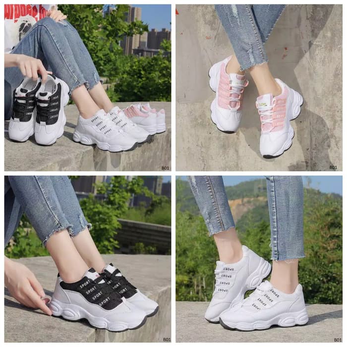  Sepatu  Sneaker  New Sport Sport Sneakers  Cewek Kanvas Hitam 