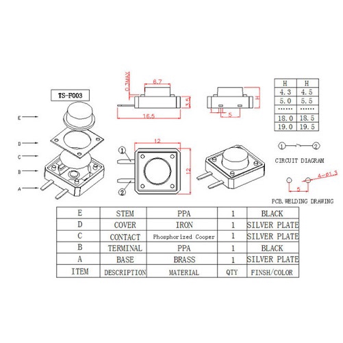 Mini Tact Switch 12x12mm 2 Pin 2 Kaki Tacticle Taktikel Switch Touch Saklar Mini TV Televisi On Off Momentary Tombol Tekan 12mm Kotak Segi