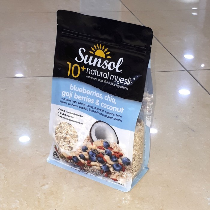 Sunsol 10+ Natural Muesli Blueberries, Chia, Goji Berries, Coconut 500g