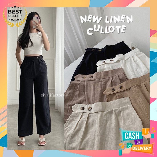 Celana Kain Wanita Keren Murah Kekinian Terbaru Cewek Fashion Fc1 Bp21 Celana Kulot Linen Highwaist