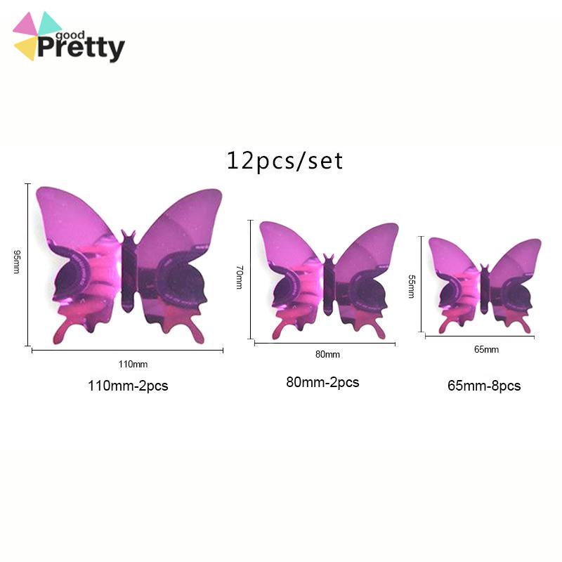 3D Butterfly Wall Sticker Hiasan Dinding Kupu Kupu Cermin Kupu kupu Dekorasi Kaca Kupukupu butterfly Mirror Wall Sticker set 12 pcs Buttefly Hiasan Dinding butterfly Tiga -Dimensi Pet Mirror