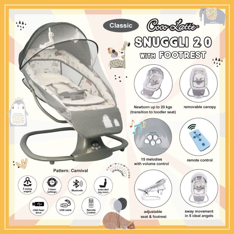 MKS - Cocolatte Snuggli 2.0 Footrest Premier Safari Patio Swing Ayunan Bayi Elektrik Features / OTOMATIS Bouncer Swing