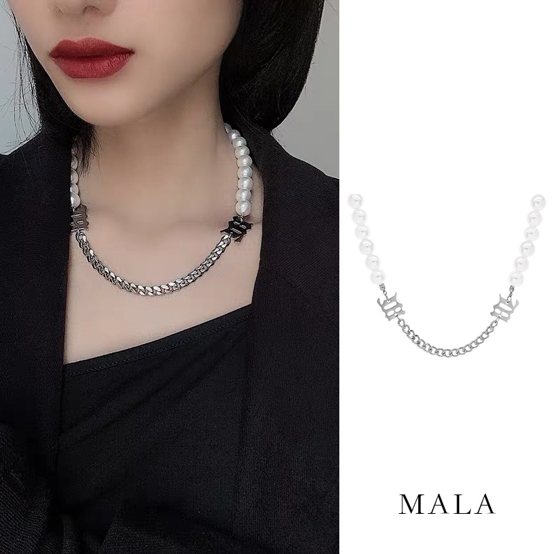 Korean Personality Pearl Necklace Silver Pendant Choker