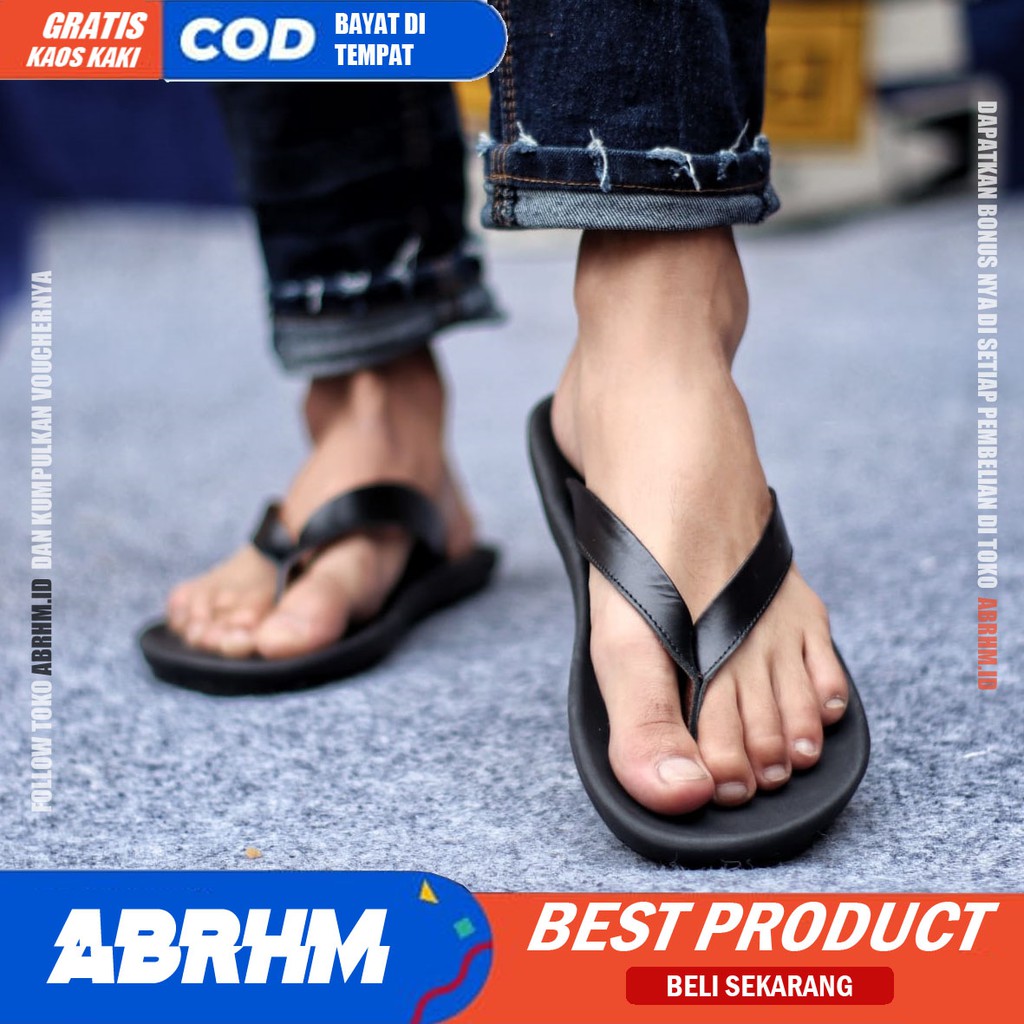 ABRHM x WALET Sandal Jepit Pria Sandal Pria Kulit Asli Sendal Jepit Cowok / Cowo Keren Kekinian Ori