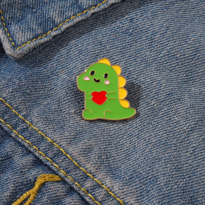 Bros Pin Enamel Bentuk Kartun Hewan Dinosaurus Warna Hijau Untuk Hadiah