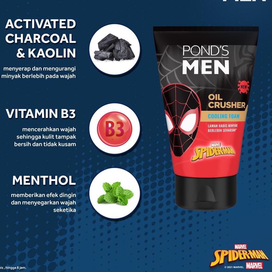 Ponds Men Facial Wash Acno Striker Scrub + Oil Crusher Foam 100g Spiderman Edition