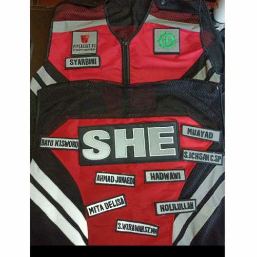 rompi merah bordiran custom + nama