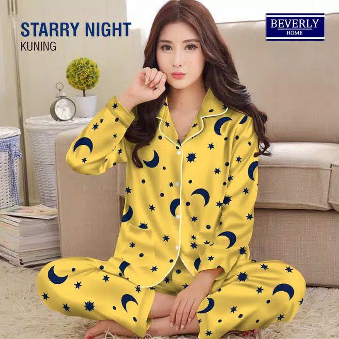 PIYAMA WANITA / BAJU TIDUR WANITA MOTIF LENGAN PANJANG MOTIF KOTAK PP-PP STARMOON YELLOW