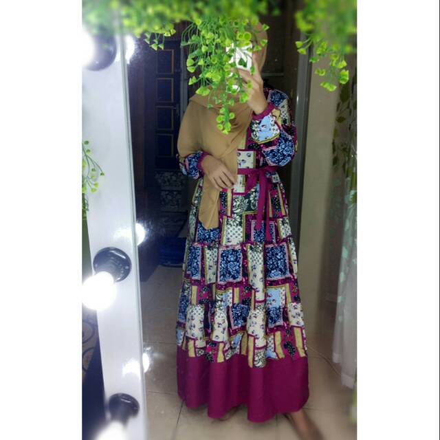 gamis bahan katun rayon adem kombinasi crape